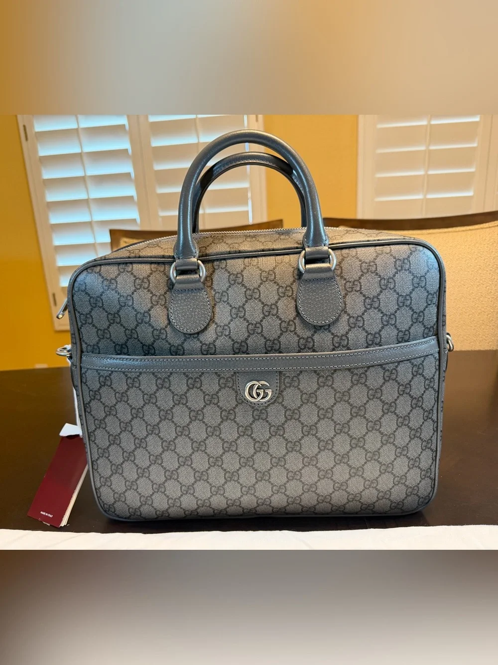 New Authentic Gucci GG Supreme Logo Ophidia Messenger Bag Briefcase Gray Medium